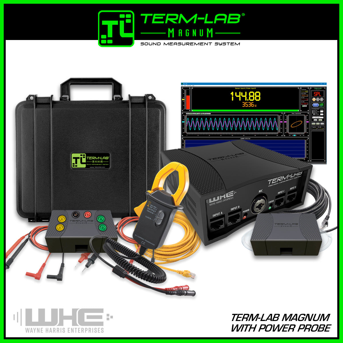 Term-LAB Magnum SPL Meter for high SPL measurements. Includes power probe and clamp for power measurements.