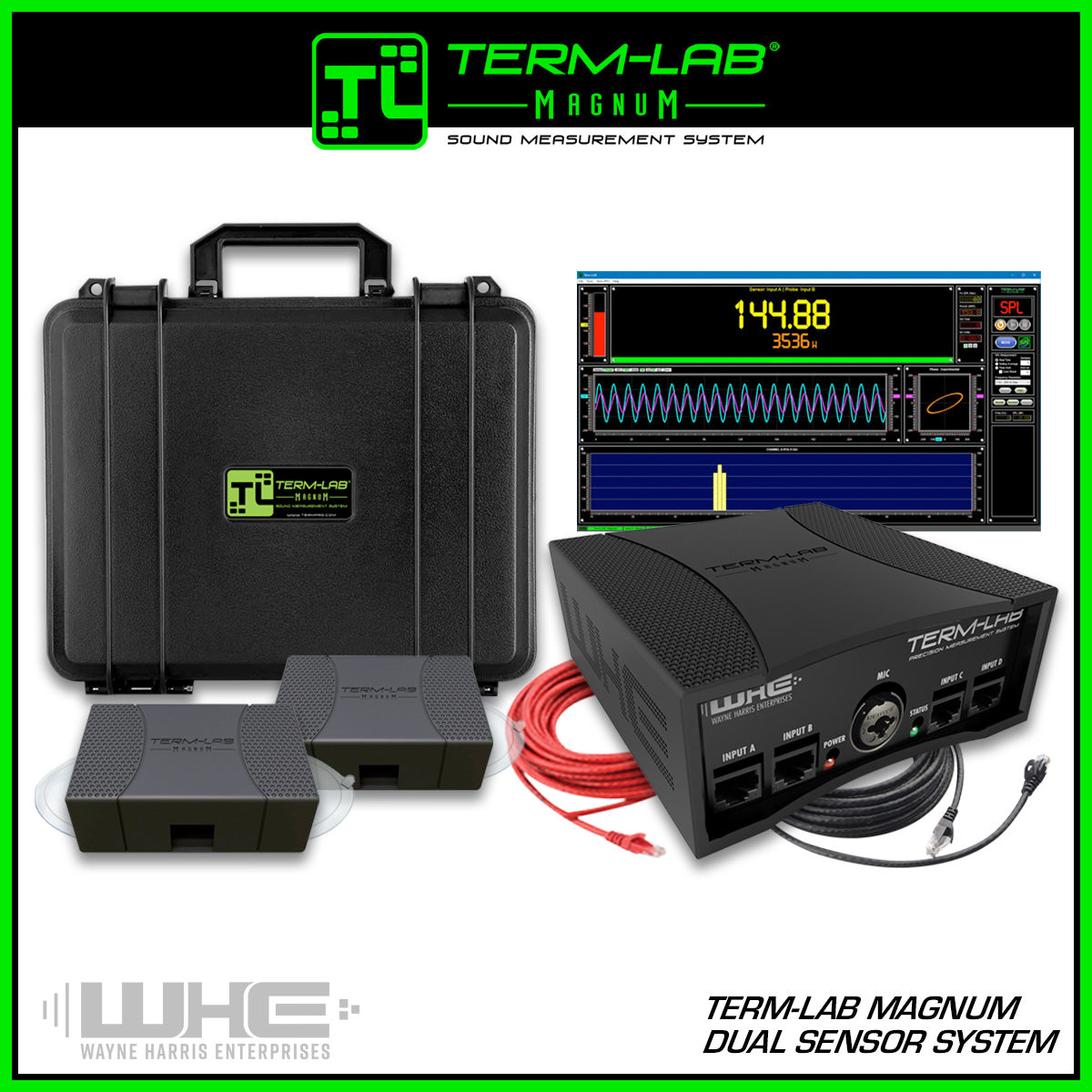 Term-LAB Magnum SPL Meter for High SPL Measurements. Dual sensor system allows for measuring 2 vehicles simultaneously.