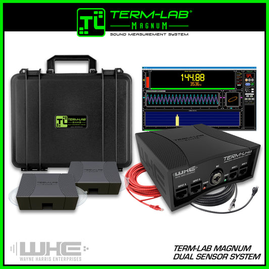 Term-LAB Magnum SPL Meter for High SPL Measurements. Dual sensor system allows for measuring 2 vehicles simultaneously.