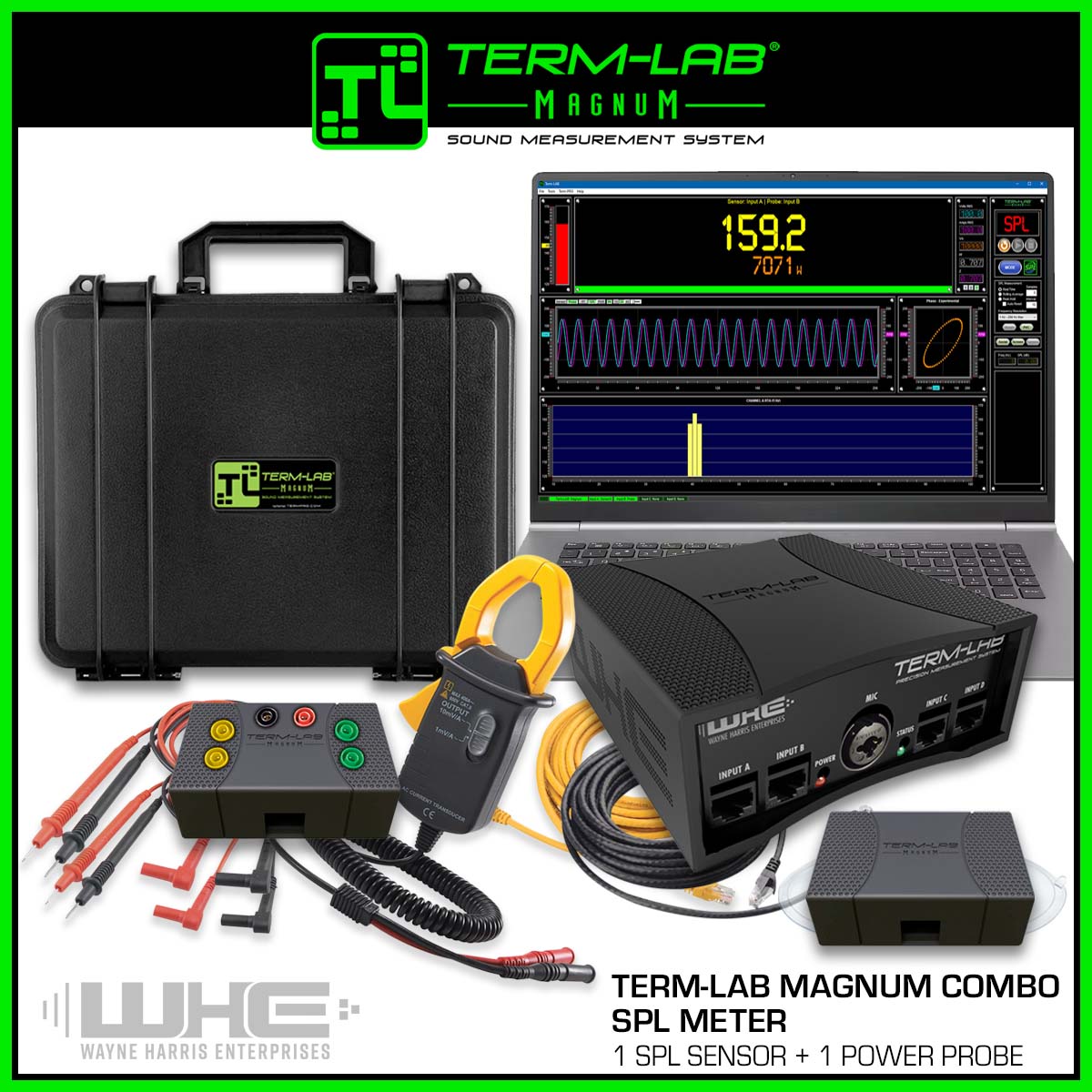 Term-LAB Magnum SPL Meter for high SPL measurements. Includes power probe and clamp for power measurements.
