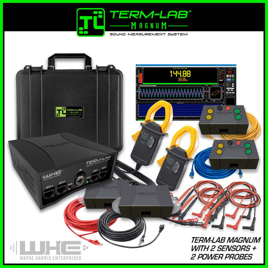 Term-LAB Magnum SPL Meter with Dual Sensors and Dual Power Probes and Clamps for Power Measurements.